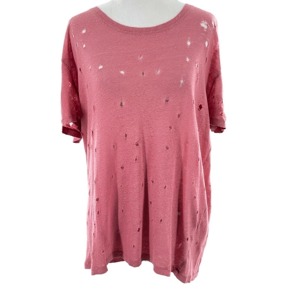 IRO womens T-shirt size M pink mauve distressed lightweight 100% linen - Picture 15 of 15